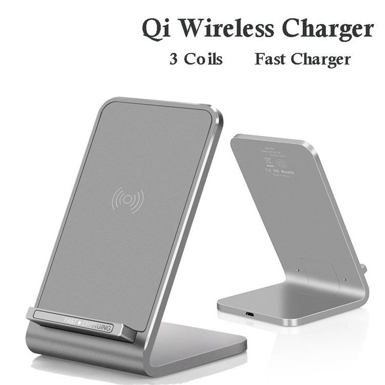 Custom logo Fast charger 3 coil Qi Wireless Charger stand for iPhone 6/7/8/X for Samsung